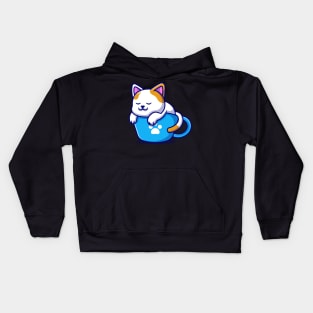 Sleeping Cat and Coffee Kawaii Blue - Cute Kids Hoodie